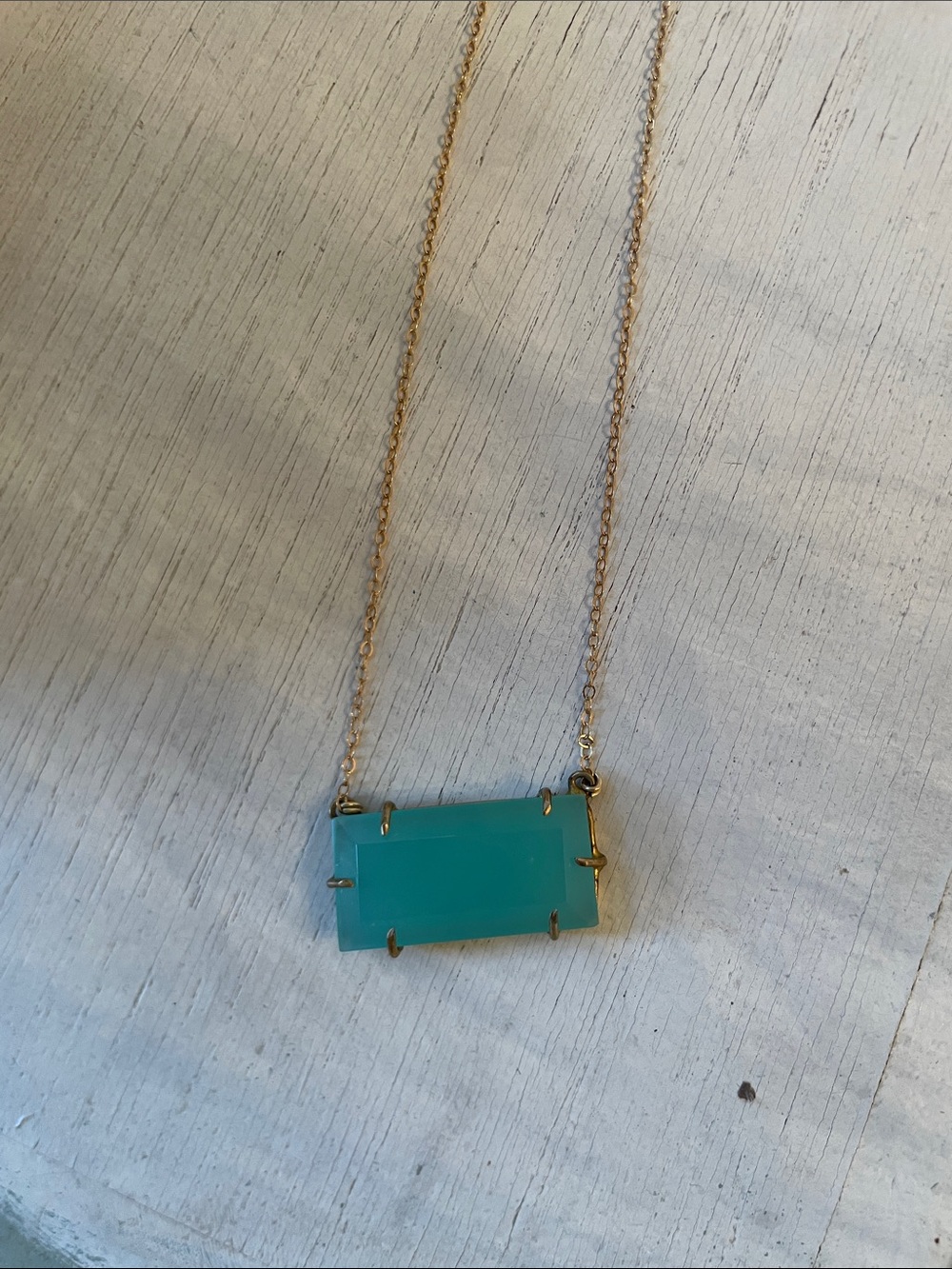 Gold Chain Necklace with Teal Rectangular Stone